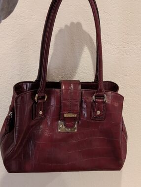 Liz Claiborne Croc-Embossed Faux Leather Satchel - Burgundy